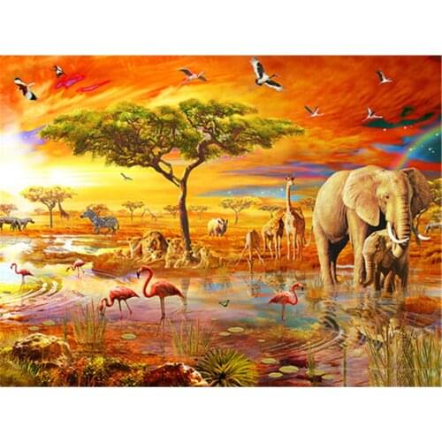 Landscape Elephant Animal Printed 11CT Cross Stitch Embroidery Set DMC Threads Painting Handmade Craft Knitting Home Gift