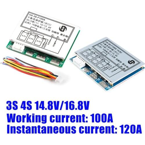 3S 4S 100A 14.8V/16.8V Li-ion Lithium 18650 Battery BMS PCM Protection Board with Overcharge and Over Discharge Protection