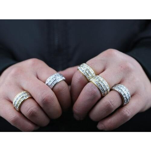 Boyfriend Gift Hip Hop Shiny Baguette Band Cubic Zircon Ring For Men Punk Fashion Wedding Engagement Vintage Cz Finger Jewelry