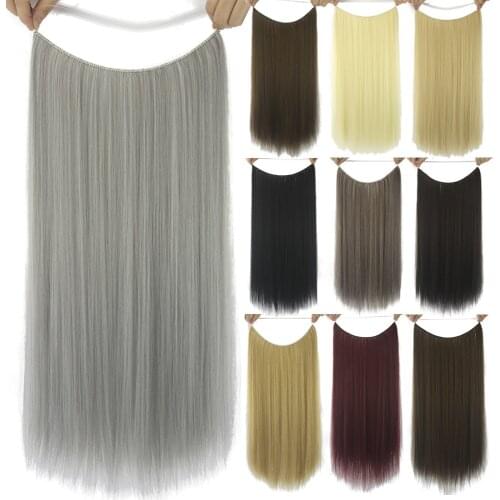 Straight Blonde Hair Extensions Invisible Ombre Bayalage Synthetic Natural Hidden Secret Wire Crown Grey Pink Hair BY144