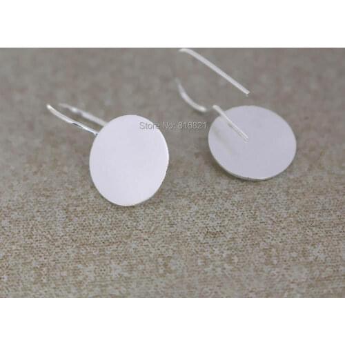 Blank Clip Wire Hook Earrings Settings Flat Circle Glue Pad Cabochons Base Ear Wire Earrings DIY Findings Silver Plated