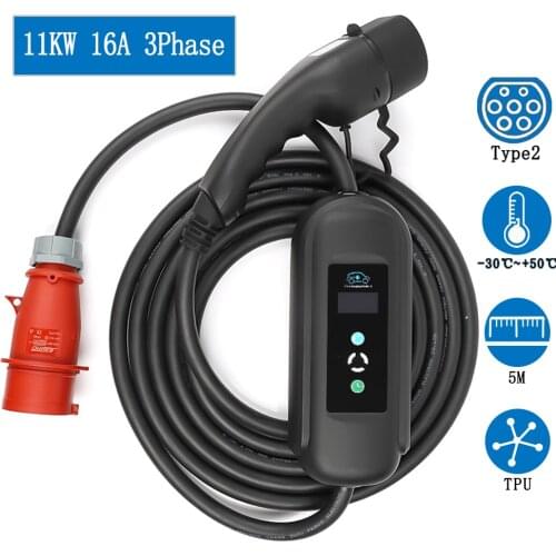 Adjustable Home EV Car Charger 11KW 16A 3 Phase Replaceable Charger EV Wallbox Fast Charging Exchangeable Plug CEE 5 Pin EVSE