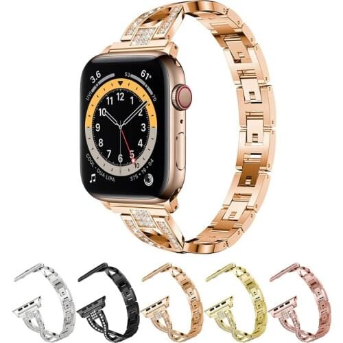 Diamond Strap for Apple Watch 40mm 44mm 38mm 42mm Women Stainless Steel Link Bracelet Band for iWatch Series 6 SE 5 4 3