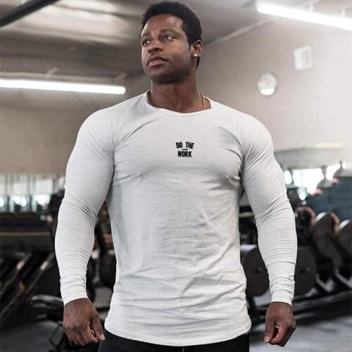 Gym Clothing Fitness T-shirt Men Casual Long Seeve Cotton T Shirt Male Sport Tee Tops Autumn Running Shirt Workout Clothes