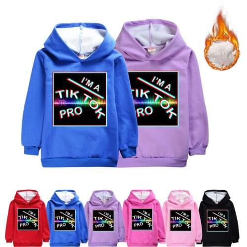 TIK TOK Boys and Girls Plush Sweatshirt Childrens Hoodie Fall Winter Long Sleeve Cartoon Childrens Clothing