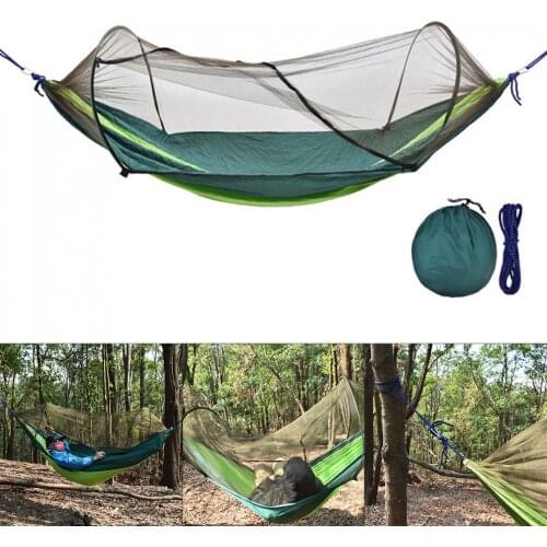 1-2 Person Outdoor Camping Hammock with Mosquito Net High Strength Parachute Fabric Hanging Bed Hunting Sleeping Swing