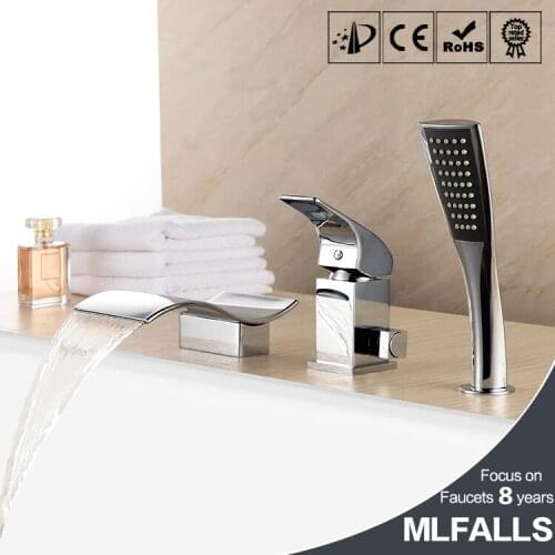 New Arrival Tub Waterfall / Handshower Included with Ceramic Valve 1-Handle 3-Holes for Chrome Bathtub Faucet