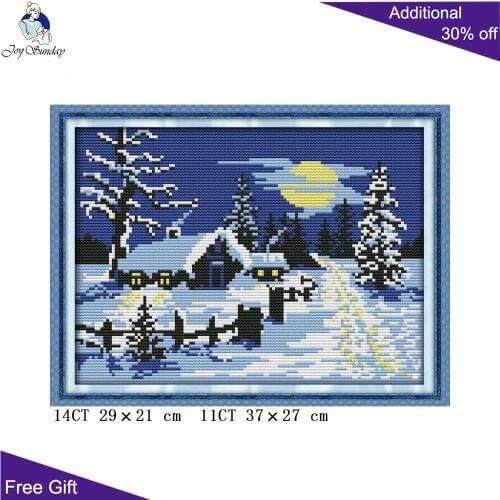 Your Gift Snow Day Needlework F609 14CT 11CT Counted and Stamped Home Decoration Red Sun Snow Embroidery DIY Cross Stitch kits