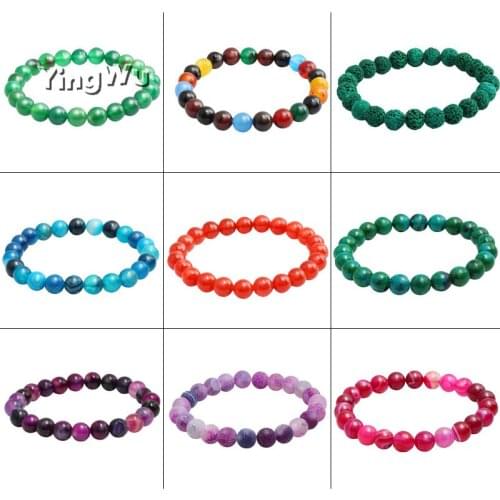 Yingwu Trendy Colorful Agates Lava Volcanic Stone Purple Weathered Turquoises Bracelets 15 Style Charm Men Red String Elastic