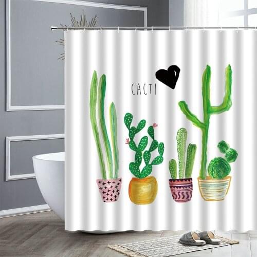 Tropical Cactus Shower Curtain Cartoon Green Plant Printing Fabric Bathroom Curtains Home Wall Decor Bath Accessories screen Set
