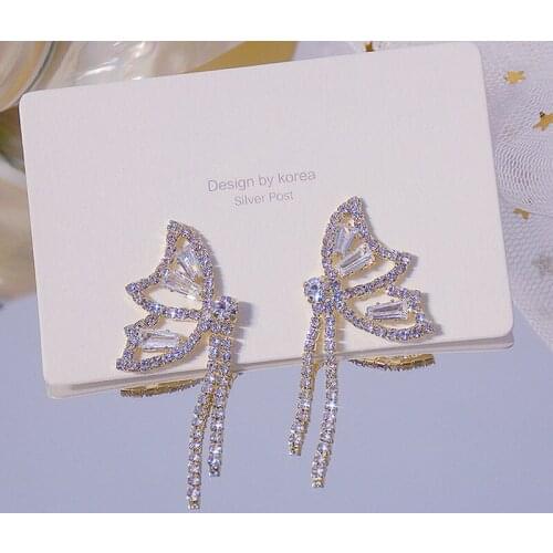 Exquisite Super Crystal Plated 14k Real Gold Butterfly Earrings For Women AAA Bling Zircon Stud Earring Daily Jewelry Pendant