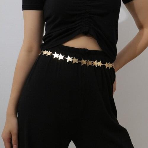 Womens Stars Gold Chain Belt Designer Female Silver Fringe Golden Long Metal Belt Flower Plus Size Star Dress Waist Chains