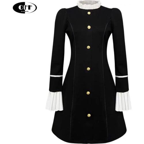 Designer Black Autumn Spring Mini Dress Ruffles Bow Single-breasted Sexy Gothic Ladies Party Wedding Dresses Women Clothing Robe