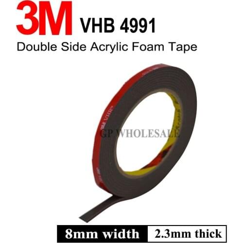 1 roll 2.3mm thick, 8mm wide x 3Meter Long VHB Double-Sided Foam Tapes for Many surface, Glass, Metals, Woods, Car Parts 3M 4991