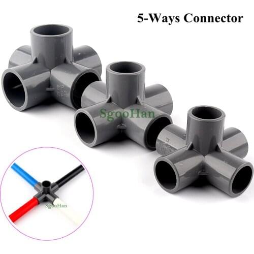 2~30pcs ID 20~50mm PVC Pipe 3D 5 Ways Fish Tank Connector Hydroponic Framework Coupler Adapter Tube DIY Shelf Joints Fittings