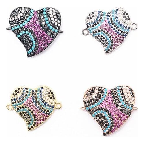 23*21mm love multicolor micro pave cz zircon cubic zirconia beads DIY Copper necklace bracelet connectors accessories wtg3