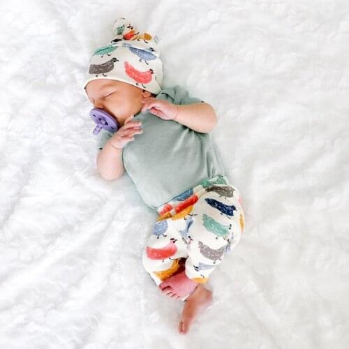 4# Chick Print Toddler Girl Clothes Baby Boys Romper Bodysuit+cartoon Chicken Printed Pants Hat Outfits Одежда Для Девочек