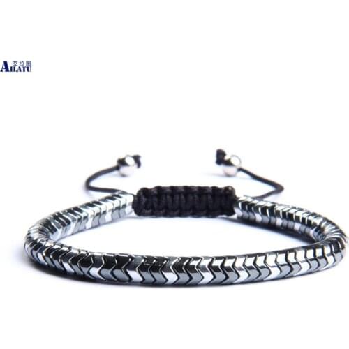 Ailatu Luxury Men Bracelet 6mm Natural Hematite Snake Stone Beads Top Quality Party Gift