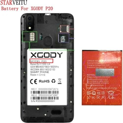 Starveitu Battery for XGODY P20 5.5 Inch 2GB 16GB MTK6580 Quad Core Rechargeable Replace Li-polymer Batteries 2500mAh