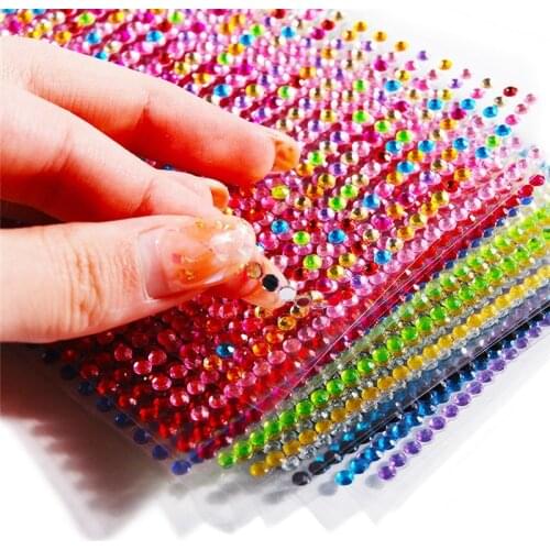 Acrylic Tattoo 750 Pcs/set 3mm Diy Decal Art Crystal Diamond Bling Rhinestone Self Adhesive Stickers for Phone Case Decoration