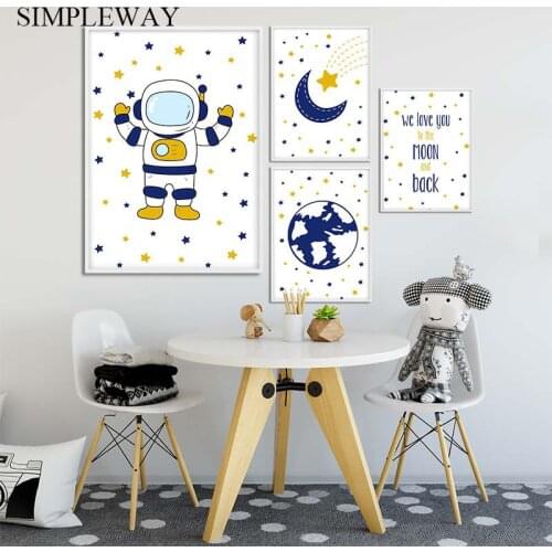 Astronaut Space Nursery Canvas Child Poster Cartoon Simple Wall Art Print Painting Nordic Kid Baby Bedroom Decoration Picture