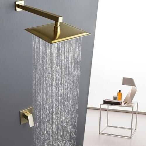 Beiluode Square Chrome Shower Faucet Set Rainfall Concealed Shower System Bathtub Shower Cold and Hot Mixer Faucet Set AL2006
