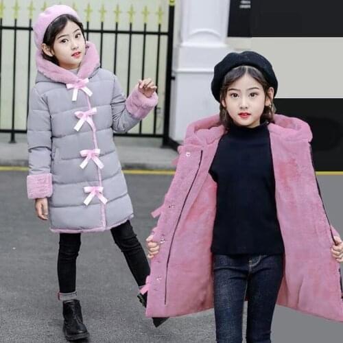 Pink/Black Color Thicken Winter Windproof Warm Plus Velvet Baby Girls Parkas Coat Children Outerwear For 100cm-150cm Height