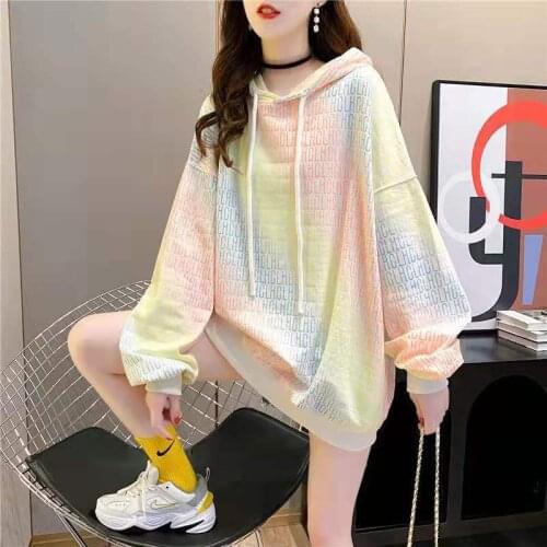 Худи оверсайз Woman Oversized Hoodie Harajuku Hoodies Gradient Color Ins Korean Fashion Womens Sweatshirt Hooded Sweatshirts