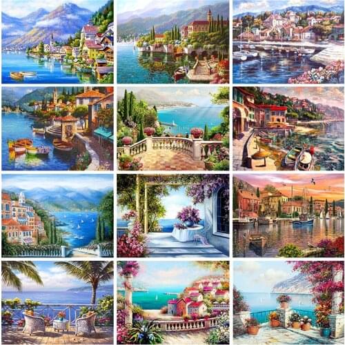 Gatyztory Seaside Painting By Numbers Canvas Colouring Landscape Handpainted Artwork Diy Gift Home Wall Decor 60×75cm Frame