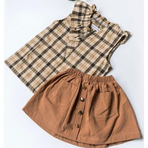 Girls Plaid Sleeveless Vest dress Set Girls summer new cotton vest dress two-piece Girl vest dress cool sweat-absorbent two-piec