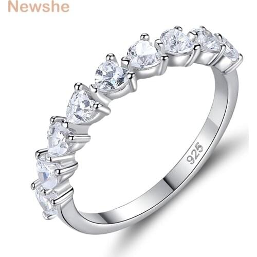 Newshe Solid 925 Sterling Silver Wedding Engagement Ring Eternity Promised Ring Heart Shape AAAAA Zircons Romantic Jewelry
