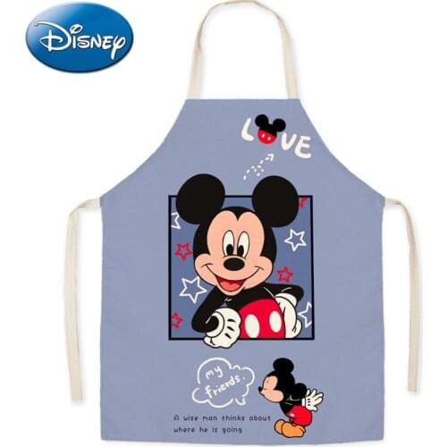 Disney Mickey Mouse Linen Work Apron Cartoon Cute Princess Pattern Printing Adult Parent-child Sleeveless Apron