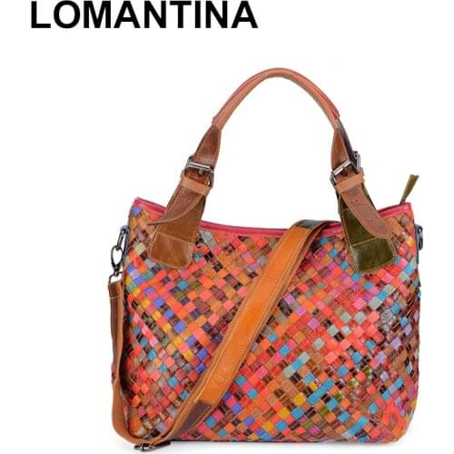 LOMANTINA Real Cow Leather Ladies HandBags Women Genuine Leather Bags Totes Knitting Hign Quality Designer Luxury Brand Bag