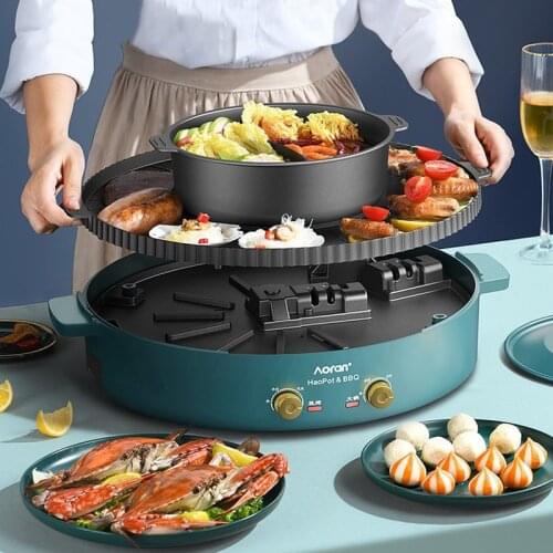 Multi functional hot pot electric barbecue oven integrated pot household Korean barbecue dish, rinse and roast dual purpose