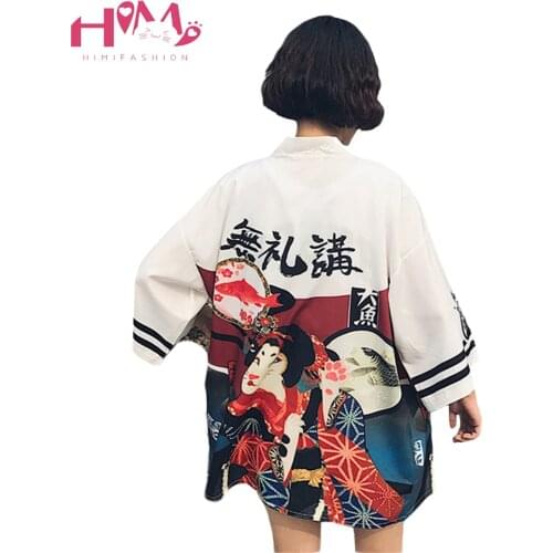 Harajuku Fashion Girls Blouses Summer Vintage Streetwear Kimono Kawaii Cardigan Sun Protection Shirts Cover Up Sunscreen Tops