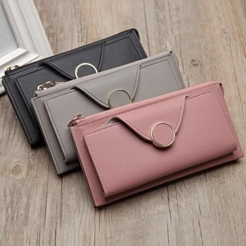 Fashion Bifold Women Long Wallet Zipper Purse With Card Holder Hand Strap Clutch Leather Wallet ladies wallet high capacity