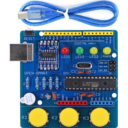 OPEN-SMART UNO R3 DIY ATmega328P Development Board Module CH340 Driver with Buzzer LED Button for Arduino UNO R3 - Blue