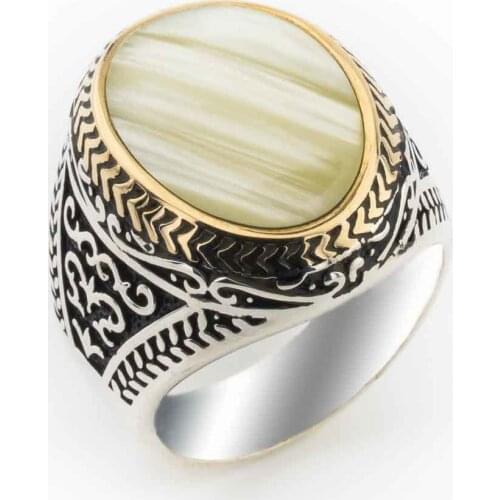 925 sterling Silver Simple Pearl Cubic Zirconia Men Ring