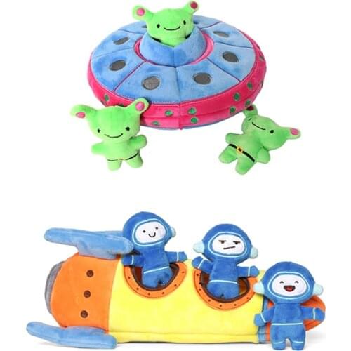 Dog Toys Set Plush Squeaky Toys Cute Gift Rocket UFO Style Hide and Seek Interactive Puzzle Toys Dog Supplies