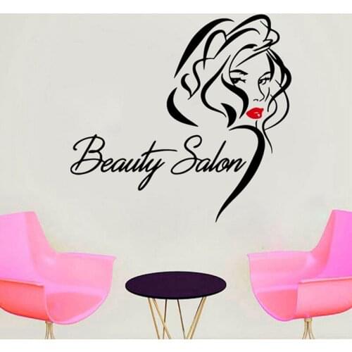 Beauty Salon Wall Sticker Sexy Woman Vinyl Decal Beautiful Red Lips Stickers Personailzed Shop Window Decoration Removable
