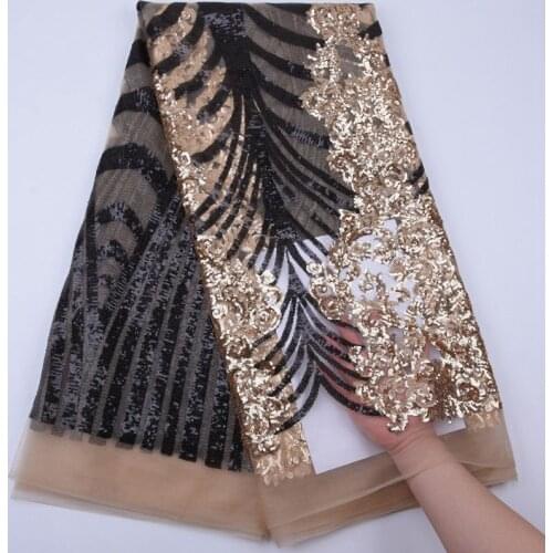 Latest Gold African Dry Lace Fabrics 2019 High Quality French Mesh Lace Fabric With Sequins For Nigerian Party Wedding Sew S1758