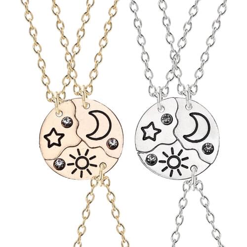 New 2021 3 Piece Set Sun Moon Star Pendant Necklace Best Friend Bff Friendship Couple Necklace Fashion Jewelry dropshipping