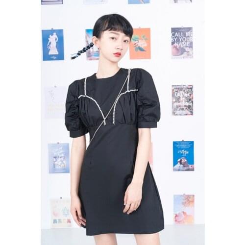 Summer 2021 New Retro French Holiday Style Little Black Dress Shows Thin Bubble Short Sleeve Dress Hepburn Gothic