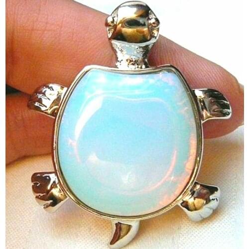 New Natural White Opal Gemstone Garden Turtle Pendant