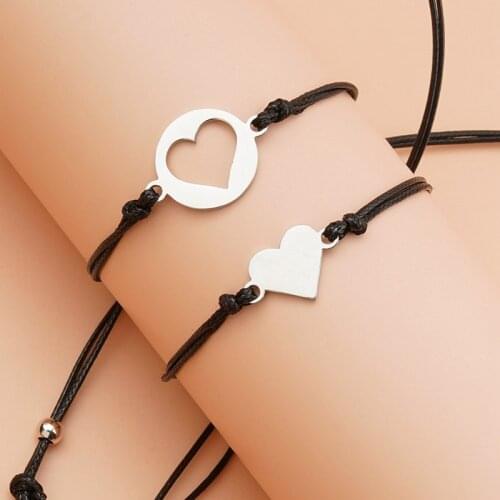 2Pcs/Set Sisters Charm Bracelets Stainless Steel Anti Allergy Birthday Gift Unique New Heart Shape Jewelrys
