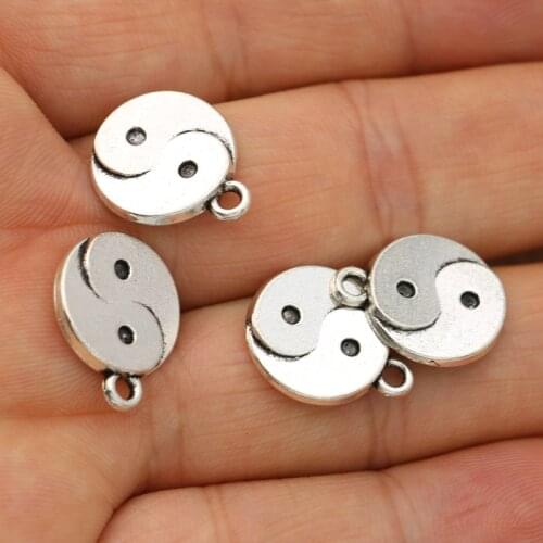 10PCS Tibetan Silver Plated Yin Yang Charms Pendants for Jewelry Making Bracelet Accessories DIY Handmade 19x15mm