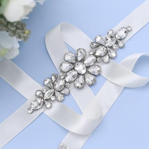 ZMS45 Wedding Belt Silver Rhinestones Dress Handmade Bridal Applique Diamond Sash Womens Belts Fashion Brides Accessories