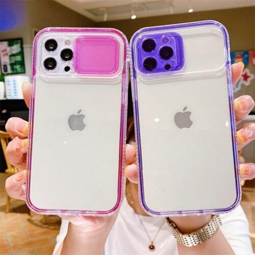 Transparent Slide Camera Lens Protection Phone Case For iPhone 12 11 Pro XR XS Max X 7 8 Plus SE2020 Candy Shockproof Back Cover