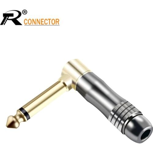 Microphone plug Right Angle 6.35mm Mono Male Assembly 6.35mm mono Connector Smoothly Gunmetal plating Audio Plug Connector