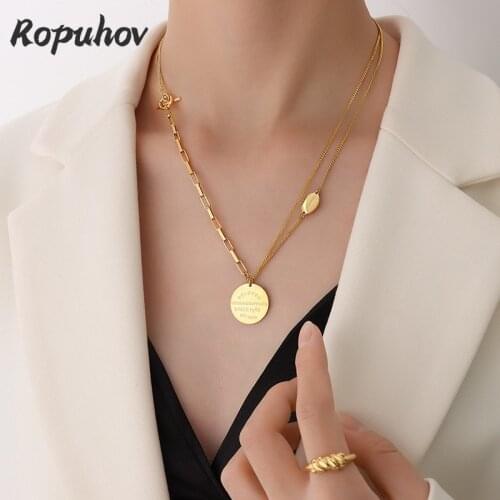 Ropuhov 2021 New 925 Silver Japan South Korea Stock Double-layer Ot Buckle Letter Round Brand Clavicle Necklace Steel Plated